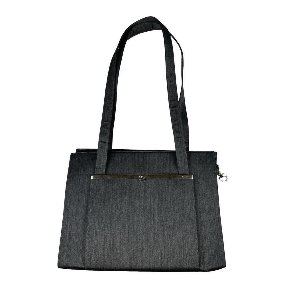 Salvatore Ferragamo Vintage Large Gancini Canvas Tote Shoulder Bag Grey